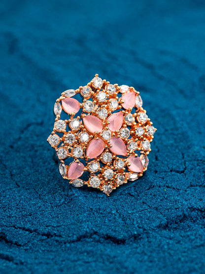 Aadita Floral Cluster Statement Ring with Pink Marquise Crystals