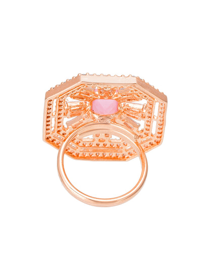 Aadita Octagonal Art Deco Style Rose Gold Ring with Pink Solitaire