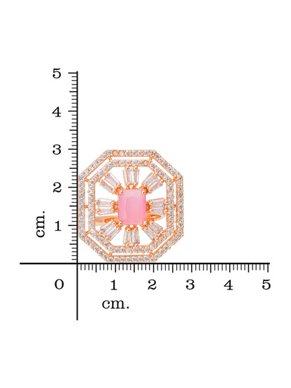 Aadita Octagonal Art Deco Style Rose Gold Ring with Pink Solitaire