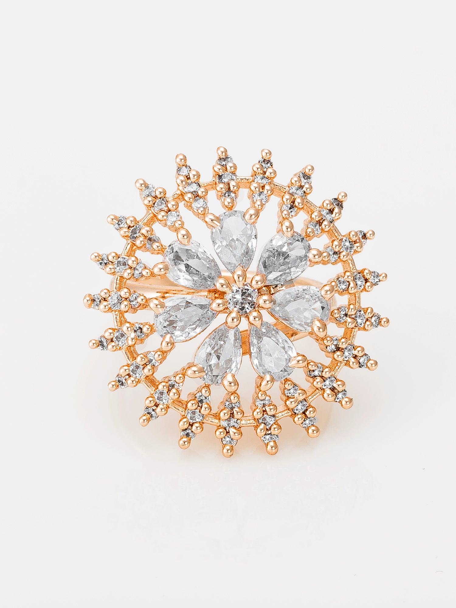 Aadita Floral Starburst Crystal Ring with Pear Cut Stones