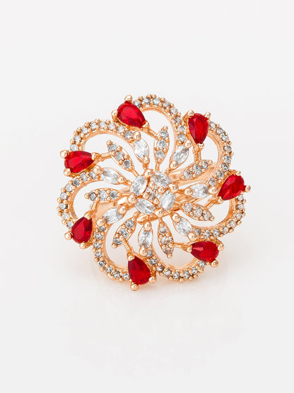 Aadita Ruby Red and Clear Crystal Swirl Statement Ring