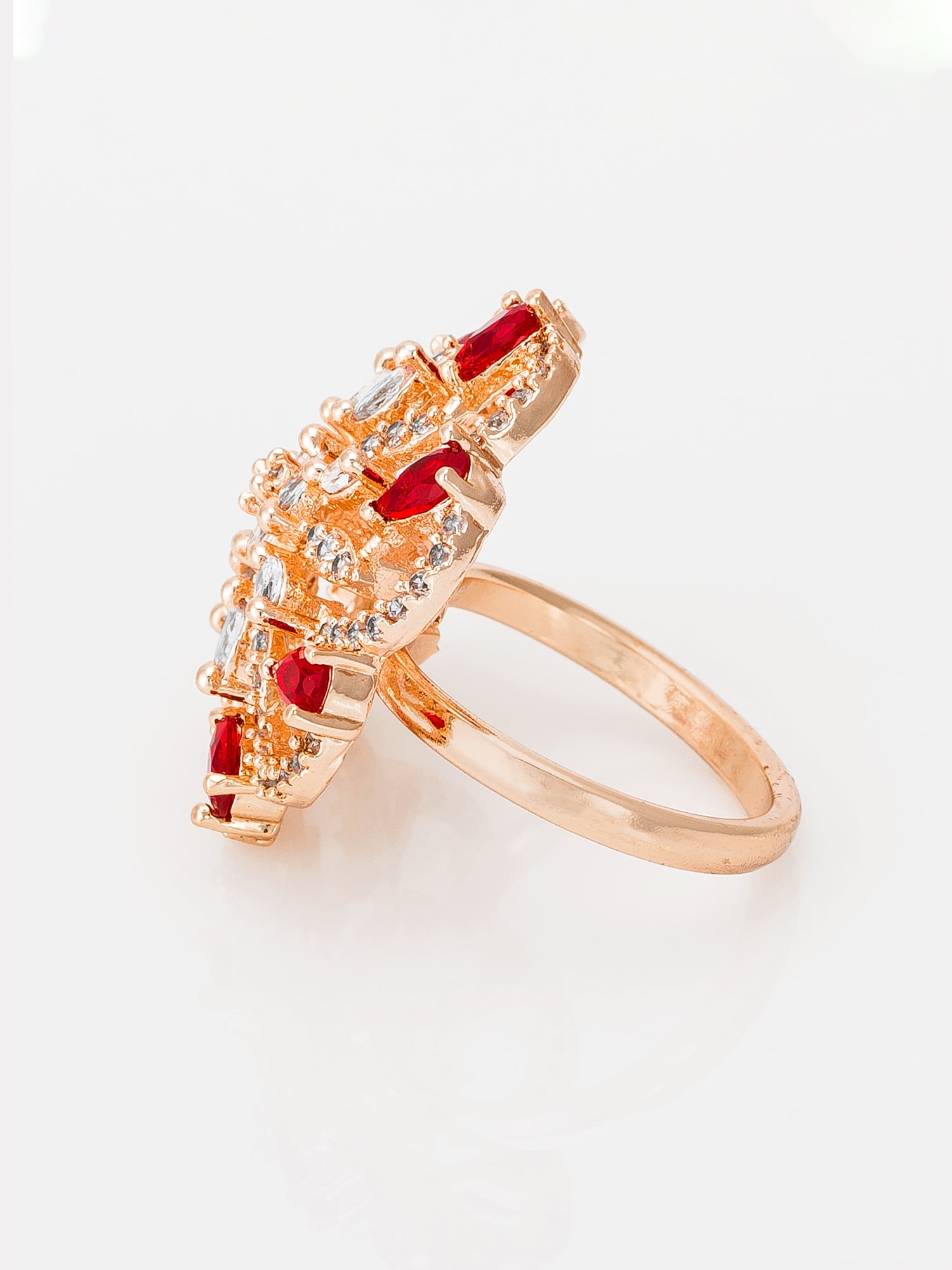 Aadita Ruby Red and Clear Crystal Swirl Statement Ring