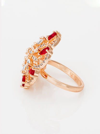 Aadita Ruby Red and Clear Crystal Swirl Statement Ring