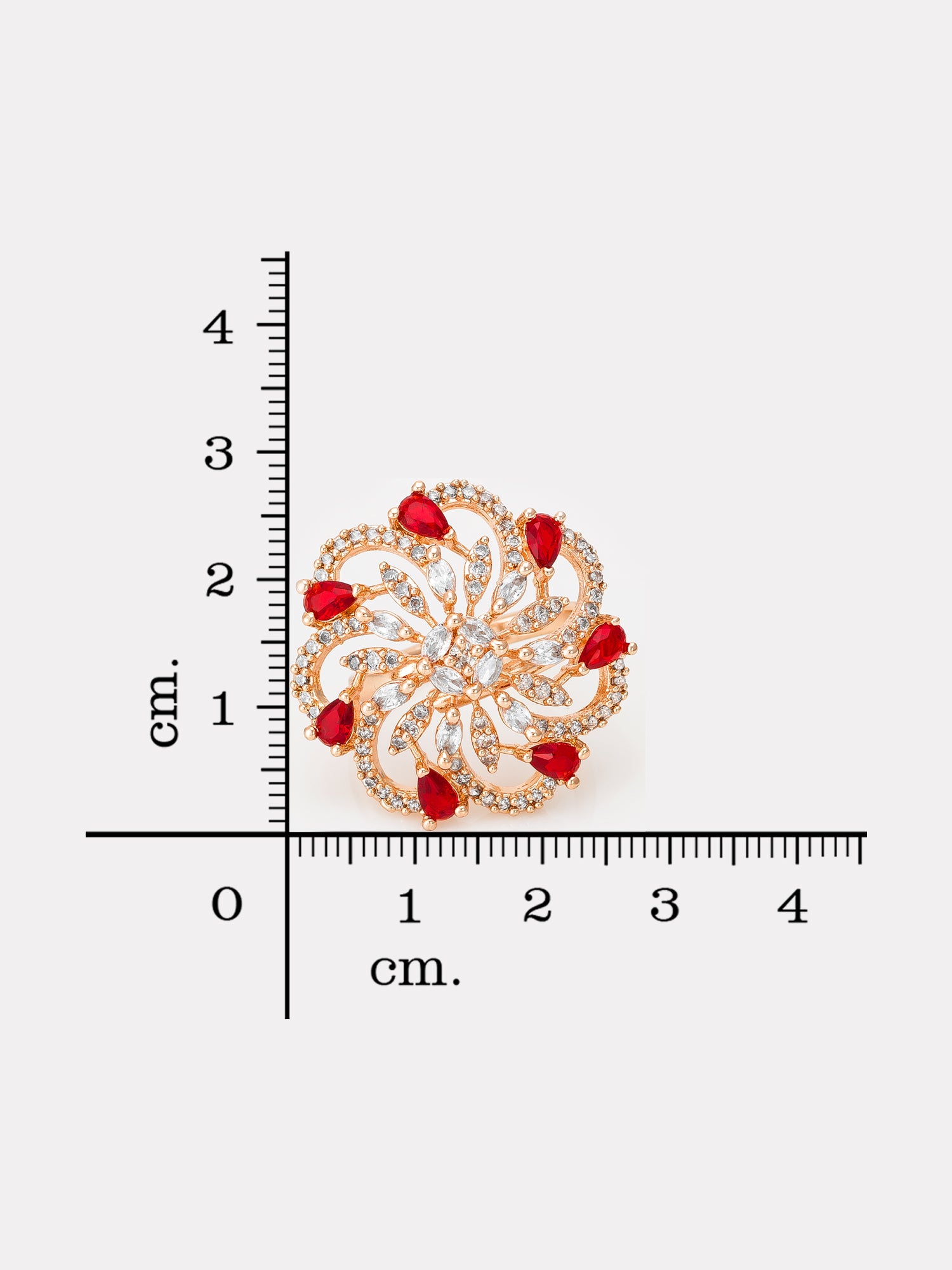 Aadita Ruby Red and Clear Crystal Swirl Statement Ring