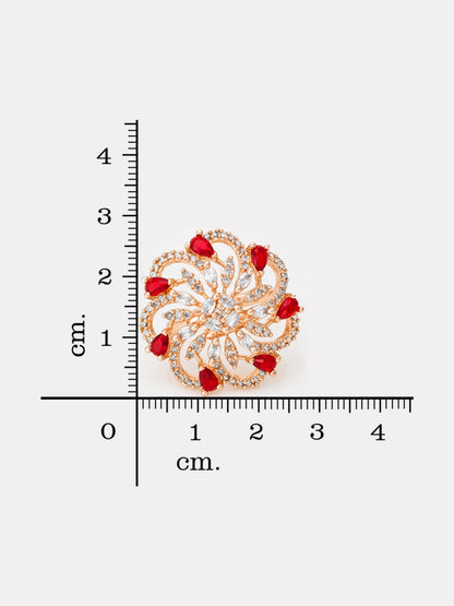 Aadita Ruby Red and Clear Crystal Swirl Statement Ring