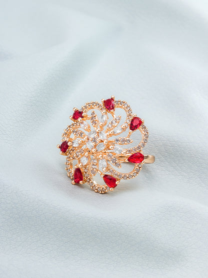 Aadita Ruby Red and Clear Crystal Swirl Statement Ring