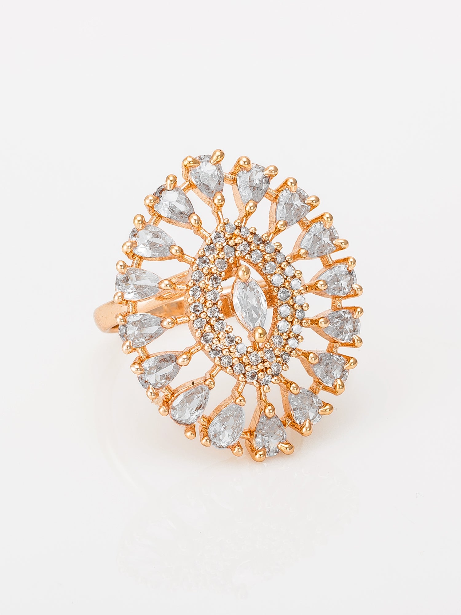 Aadita Oval Sunburst Ring with Marquise and Pear Crystals