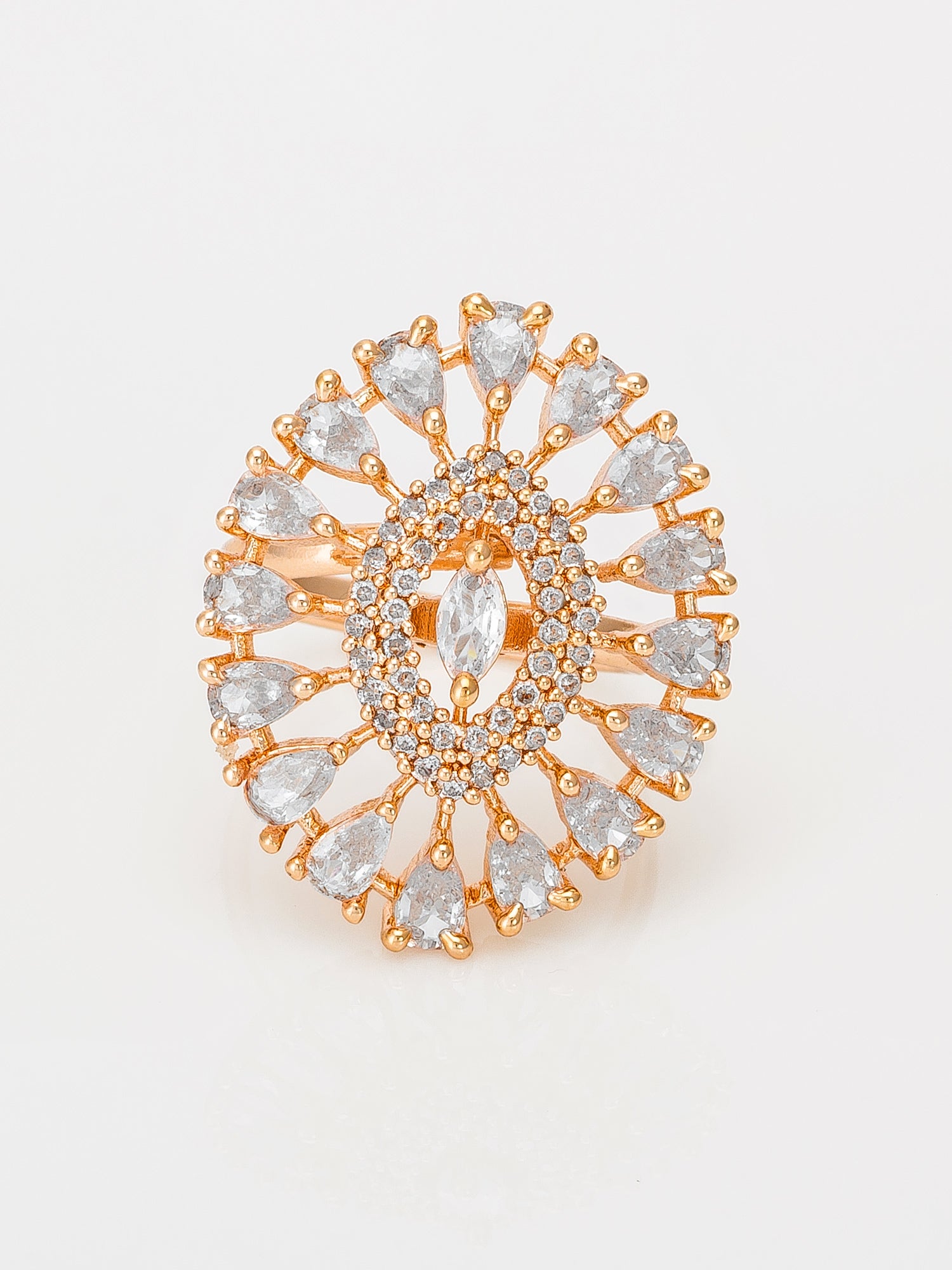Aadita Oval Sunburst Ring with Marquise and Pear Crystals