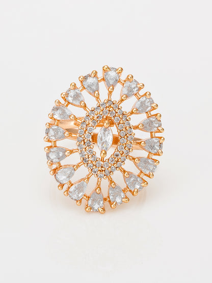 Aadita Oval Sunburst Ring with Marquise and Pear Crystals