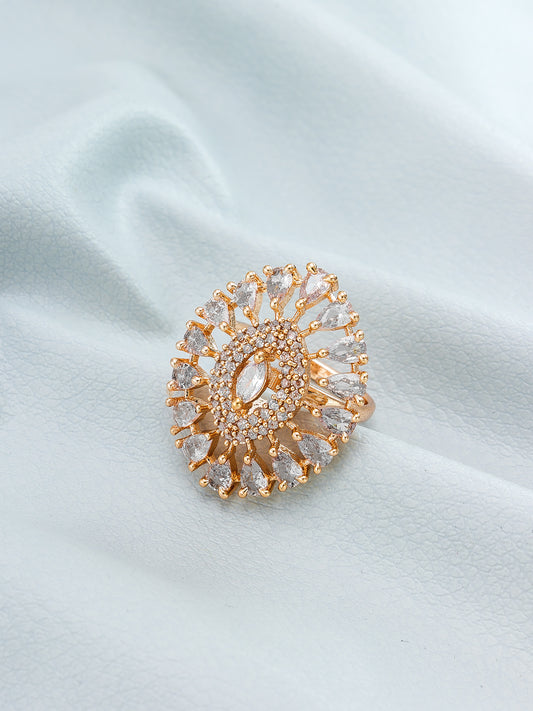 Aadita Oval Sunburst Ring with Marquise and Pear Crystals