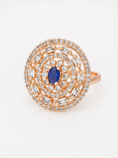 Aadita Concentric Circle Blue Stone Ring with Baguette Accents