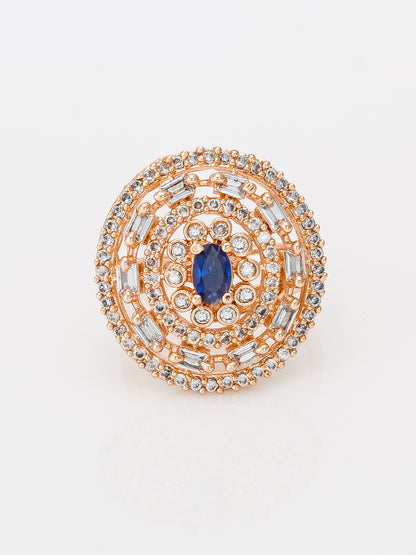 Aadita Concentric Circle Blue Stone Ring with Baguette Accents