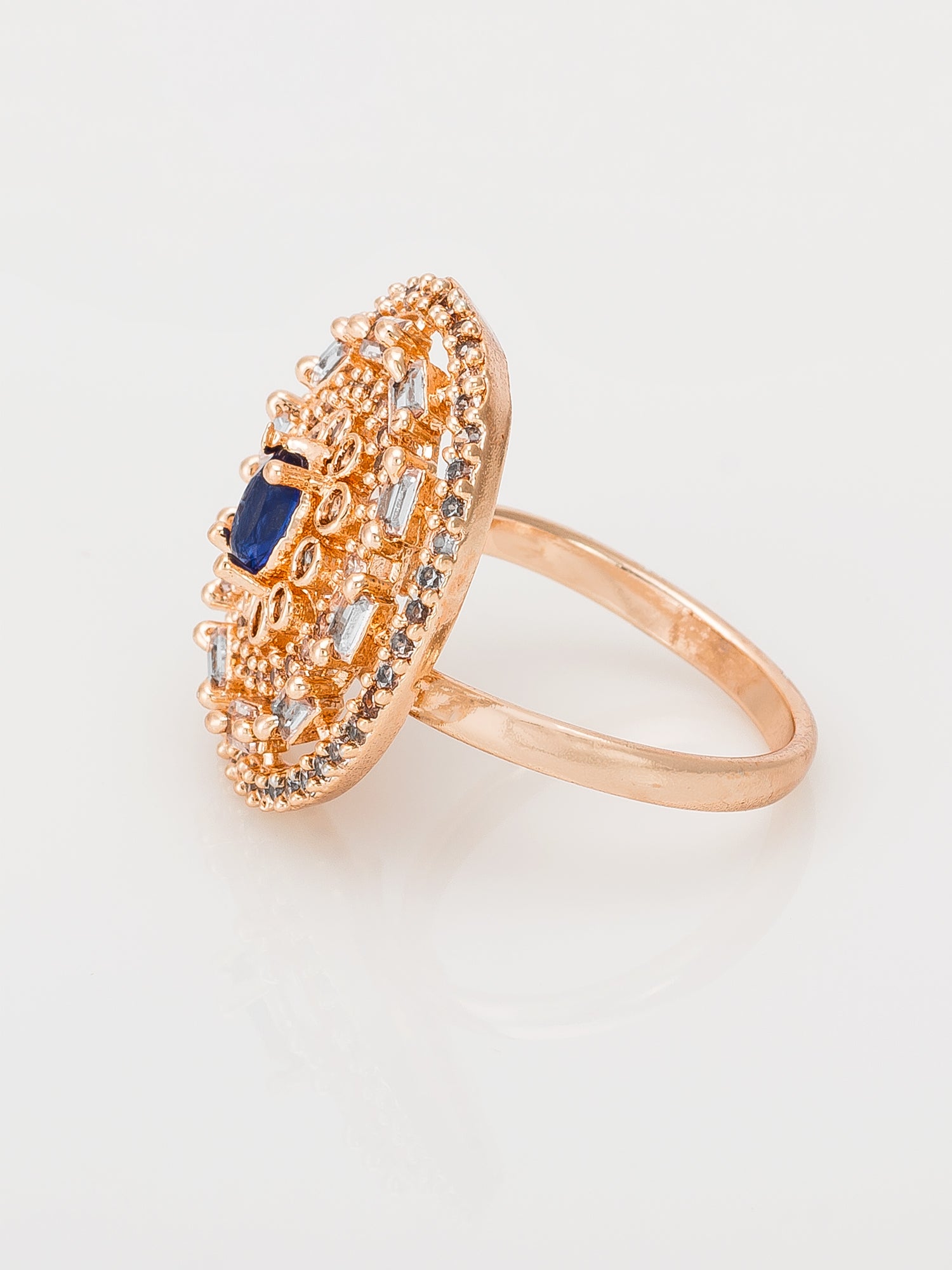 Aadita Concentric Circle Blue Stone Ring with Baguette Accents
