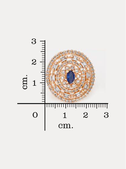 Aadita Concentric Circle Blue Stone Ring with Baguette Accents