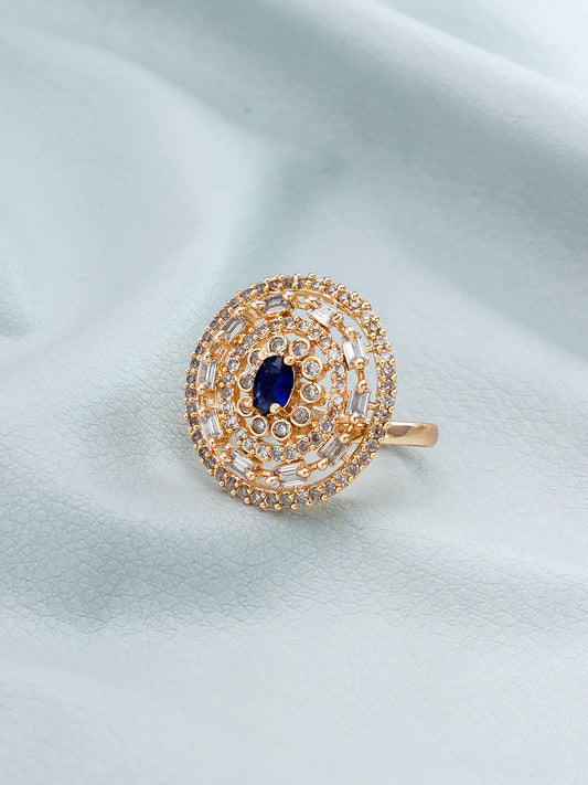 Aadita Concentric Circle Blue Stone Ring with Baguette Accents