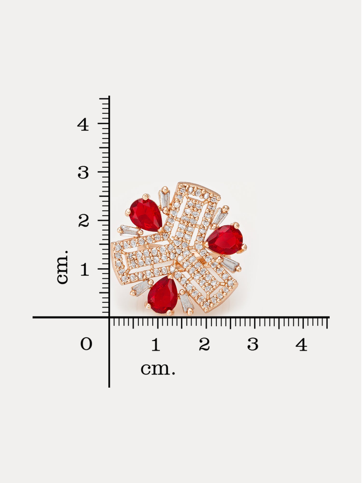 Aadita Geometric Floral Ring with Ruby Red and Baguette Crystals