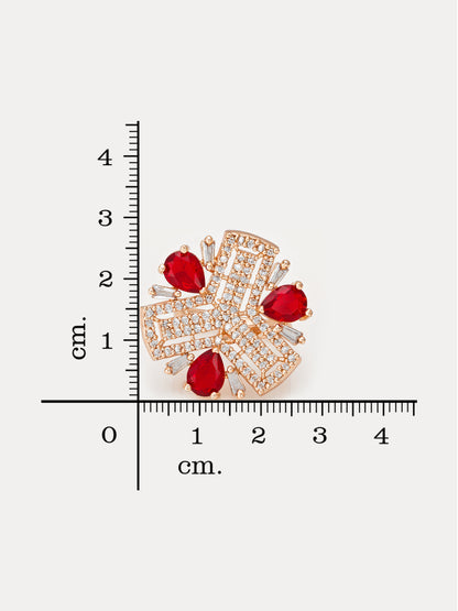 Aadita Geometric Floral Ring with Ruby Red and Baguette Crystals
