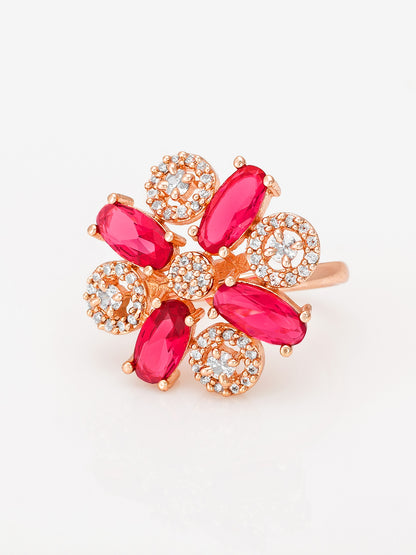 Aadita Rose Gold Floral Cluster Ring with Red Marquise Stones