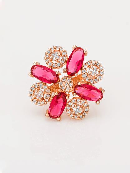 Aadita Rose Gold Floral Cluster Ring with Red Marquise Stones