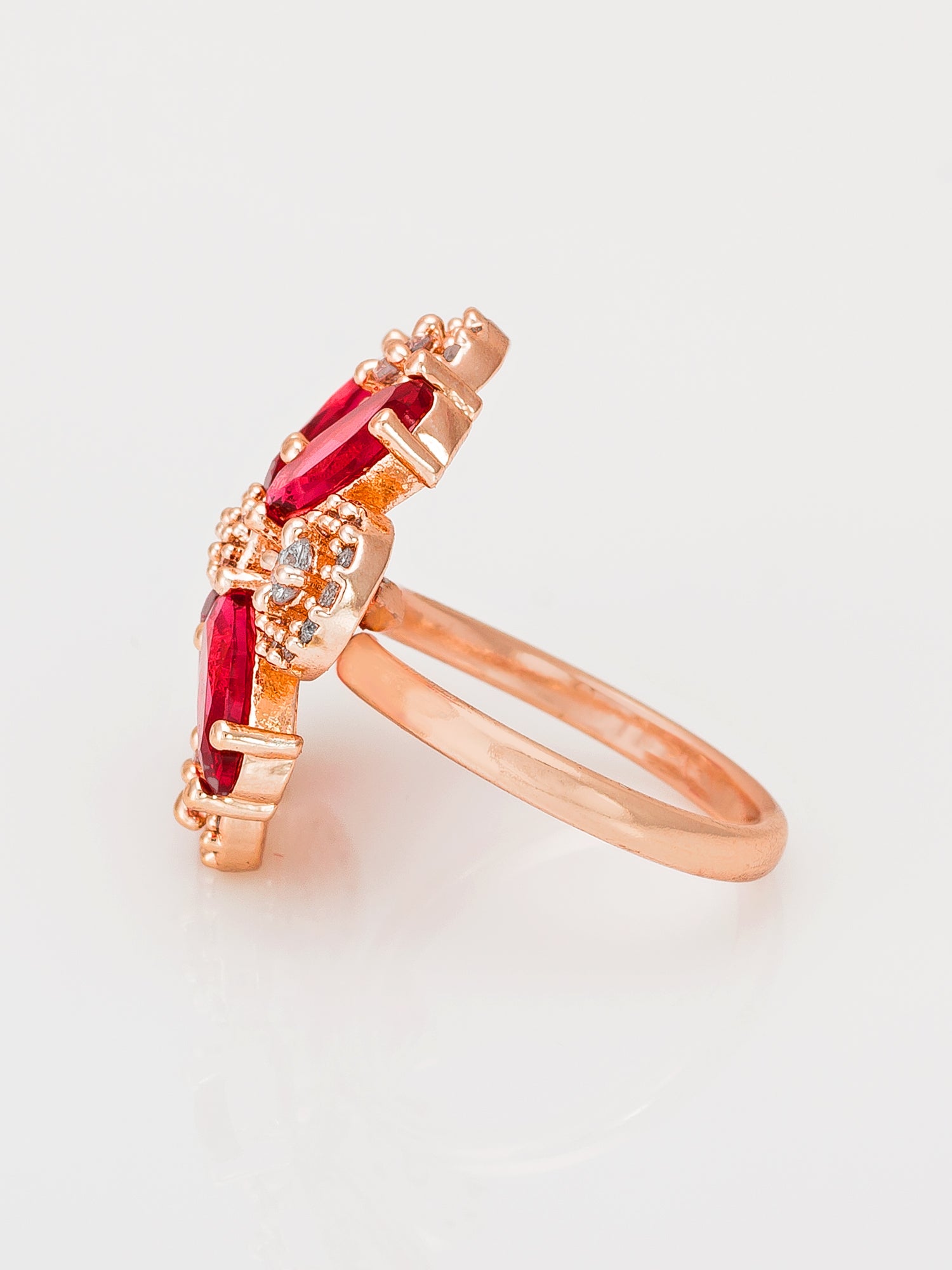 Aadita Rose Gold Floral Cluster Ring with Red Marquise Stones