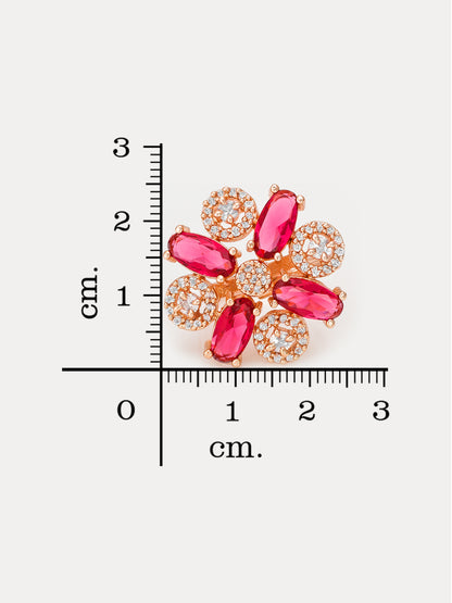 Aadita Rose Gold Floral Cluster Ring with Red Marquise Stones