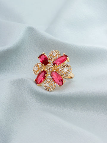 Aadita Rose Gold Floral Cluster Ring with Red Marquise Stones