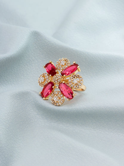 Aadita Rose Gold Floral Cluster Ring with Red Marquise Stones