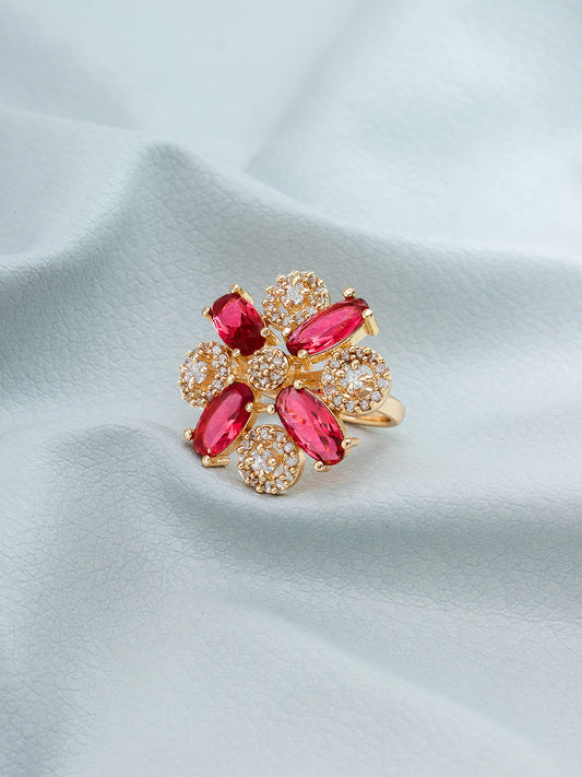 Aadita Rose Gold Floral Cluster Ring with Red Marquise Stones