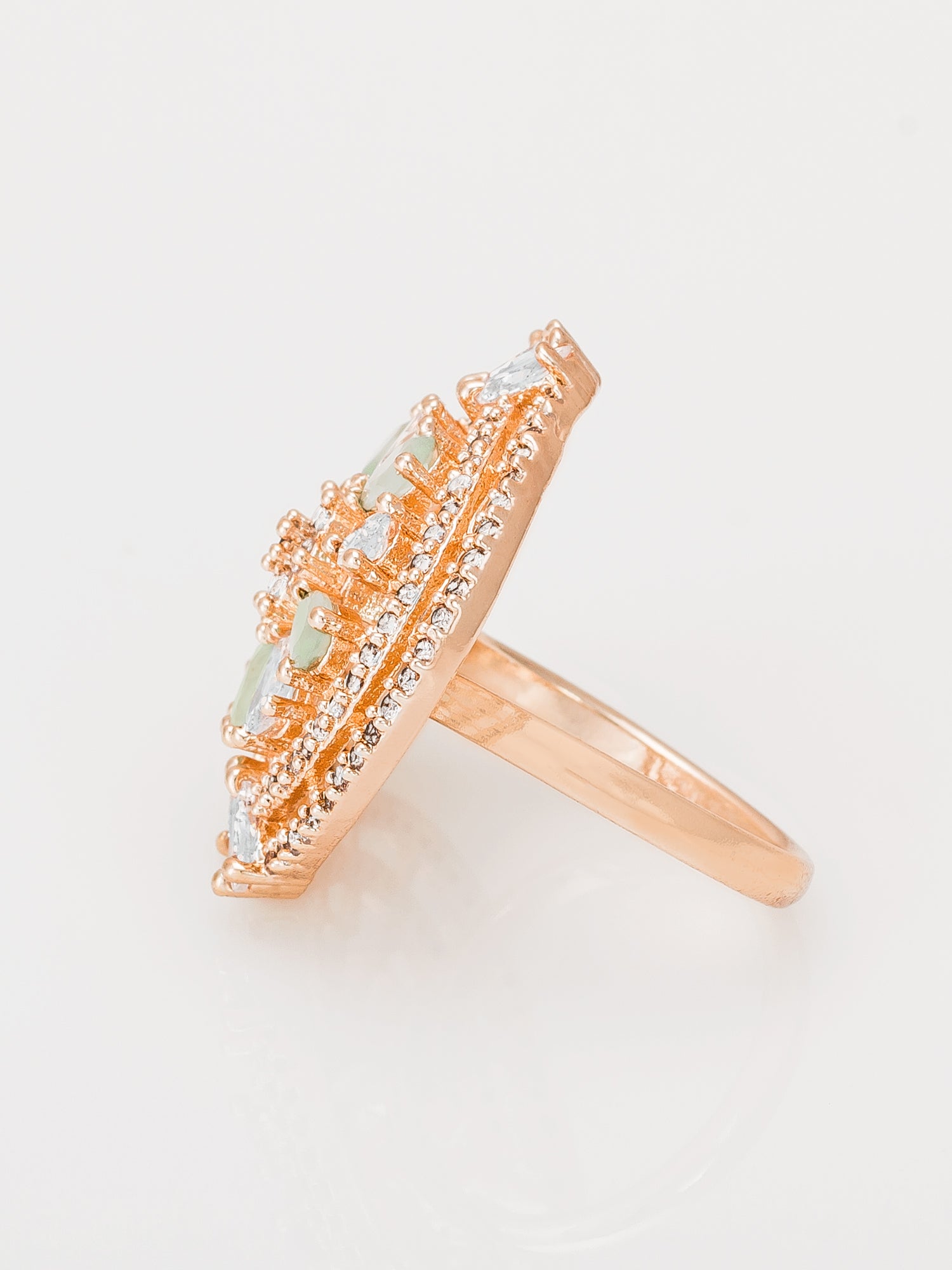 Aadita Oversized Circular Ring with Mint Green and Clear Crystals