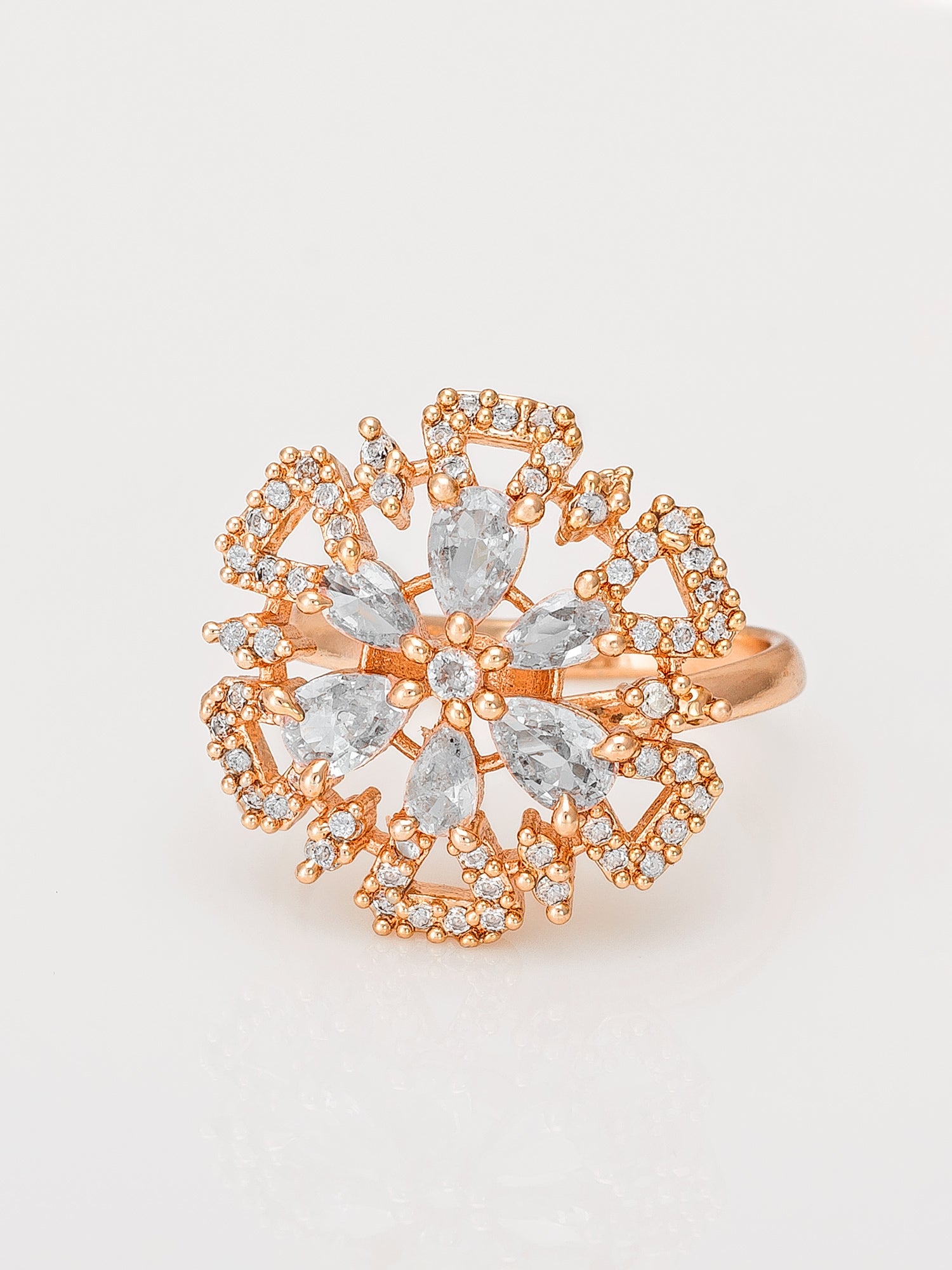 Aadita Diamond-Look Snowflake Ring with Clear Cubic Zirconia