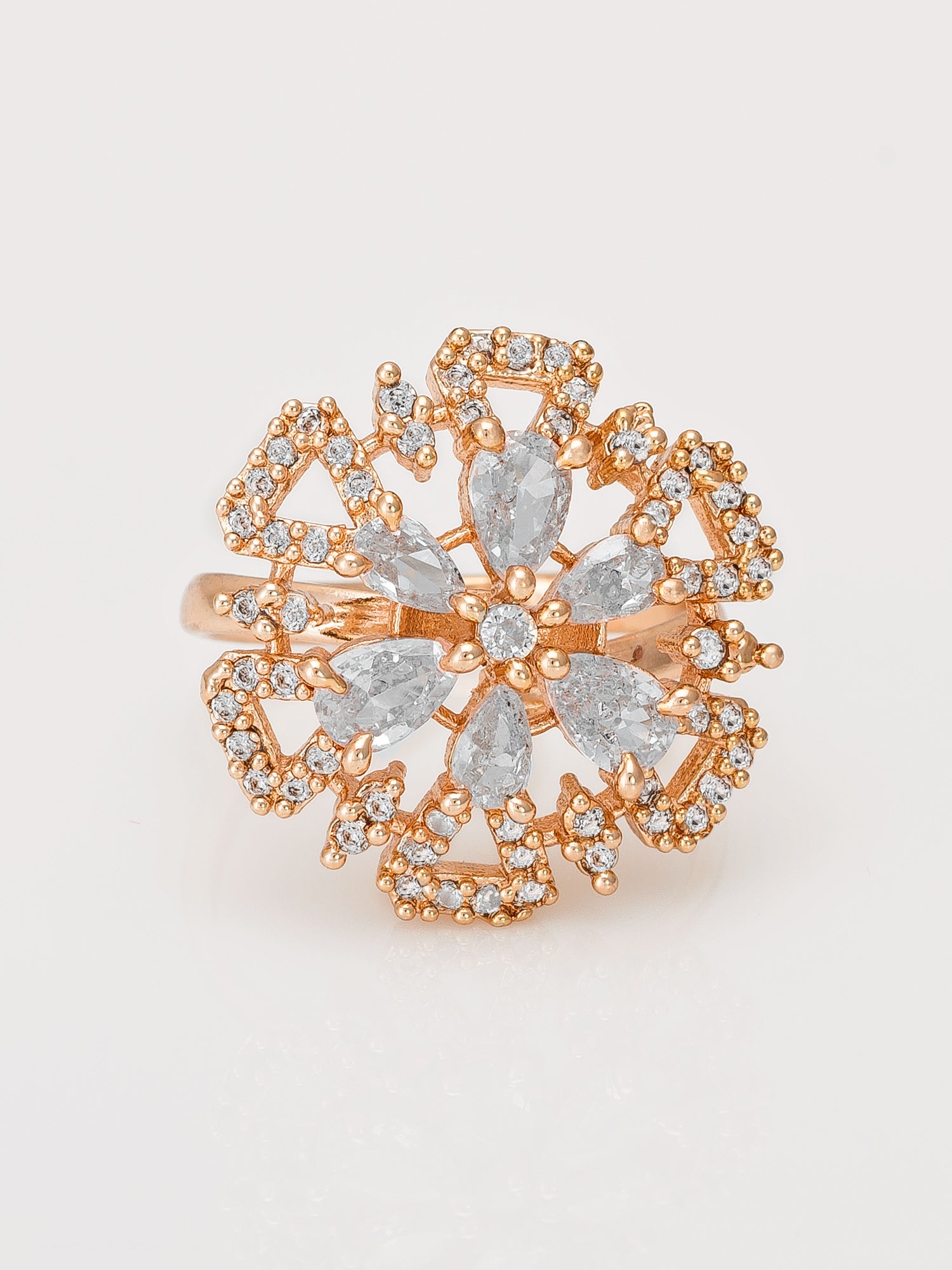 Aadita Diamond-Look Snowflake Ring with Clear Cubic Zirconia