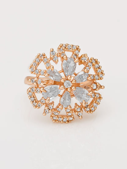 Aadita Diamond-Look Snowflake Ring with Clear Cubic Zirconia