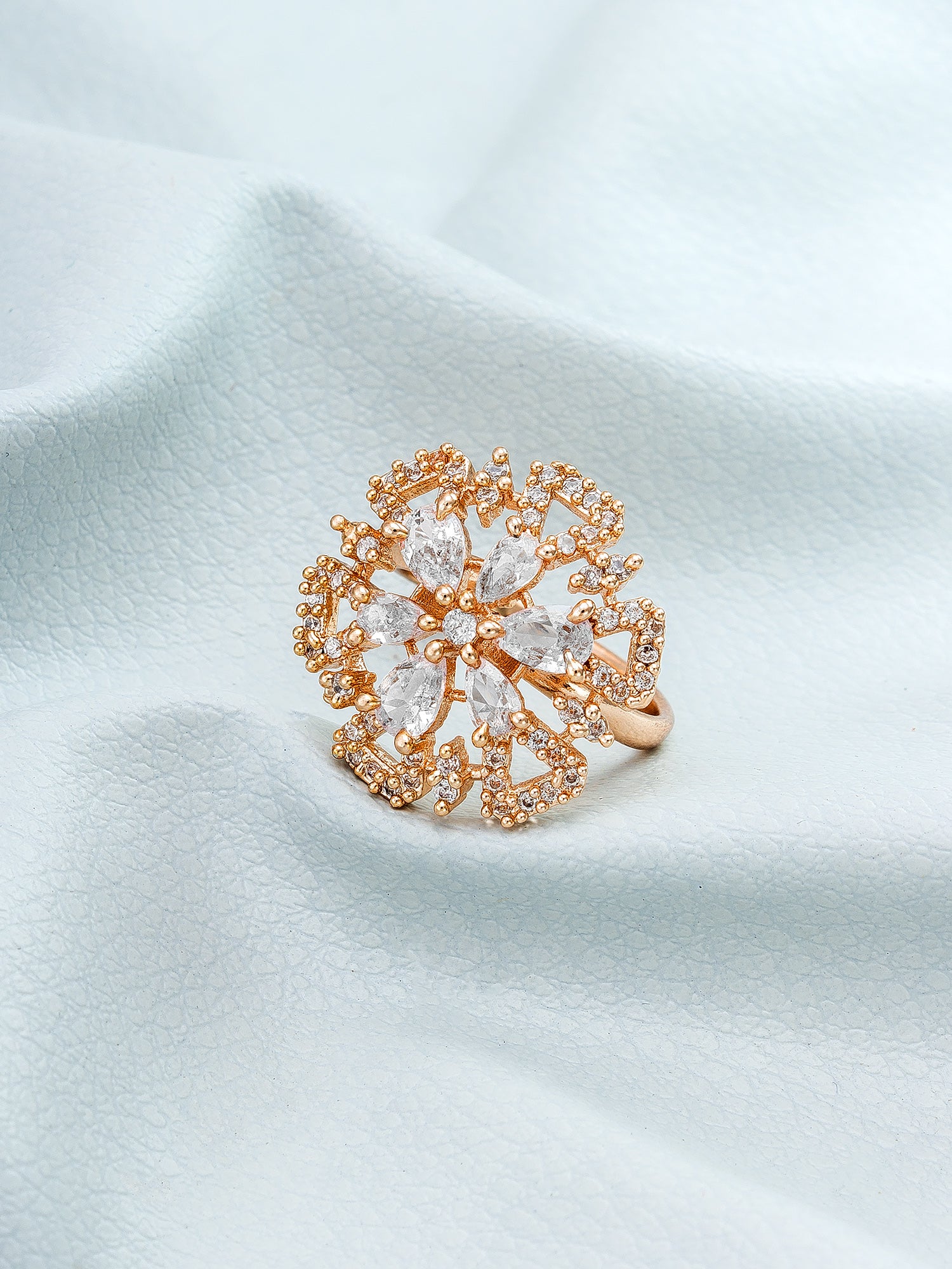 Aadita Diamond-Look Snowflake Ring with Clear Cubic Zirconia