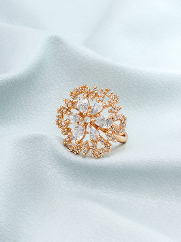 Aadita Diamond-Look Snowflake Ring with Clear Cubic Zirconia