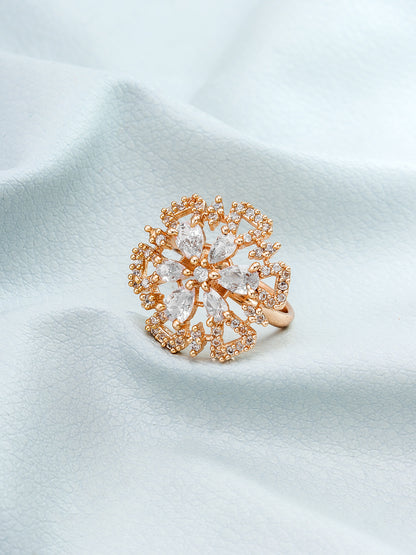 Aadita Diamond-Look Snowflake Ring with Clear Cubic Zirconia
