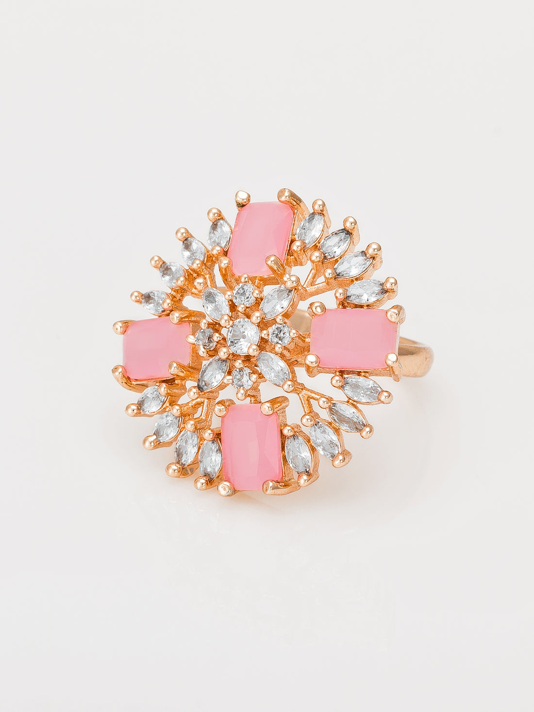 Aadita Contemporary Pink Rectangular Stone Ring with Marquise Accents
