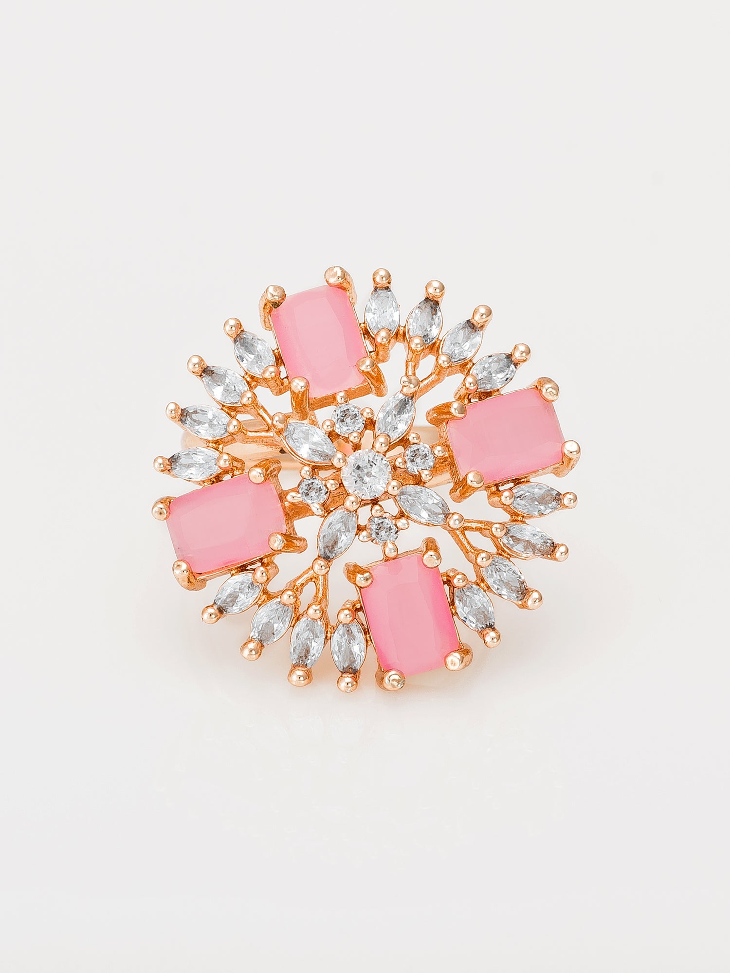 Aadita Contemporary Pink Rectangular Stone Ring with Marquise Accents
