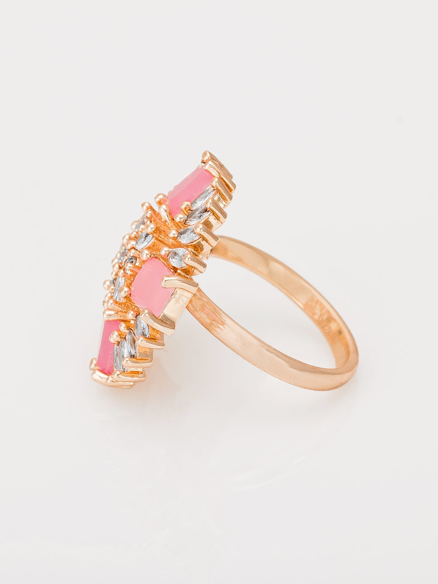 Aadita Contemporary Pink Rectangular Stone Ring with Marquise Accents