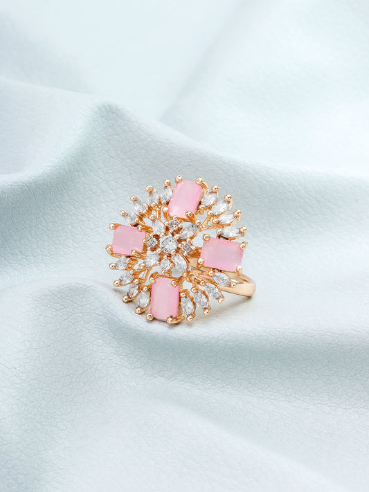 Aadita Contemporary Pink Rectangular Stone Ring with Marquise Accents
