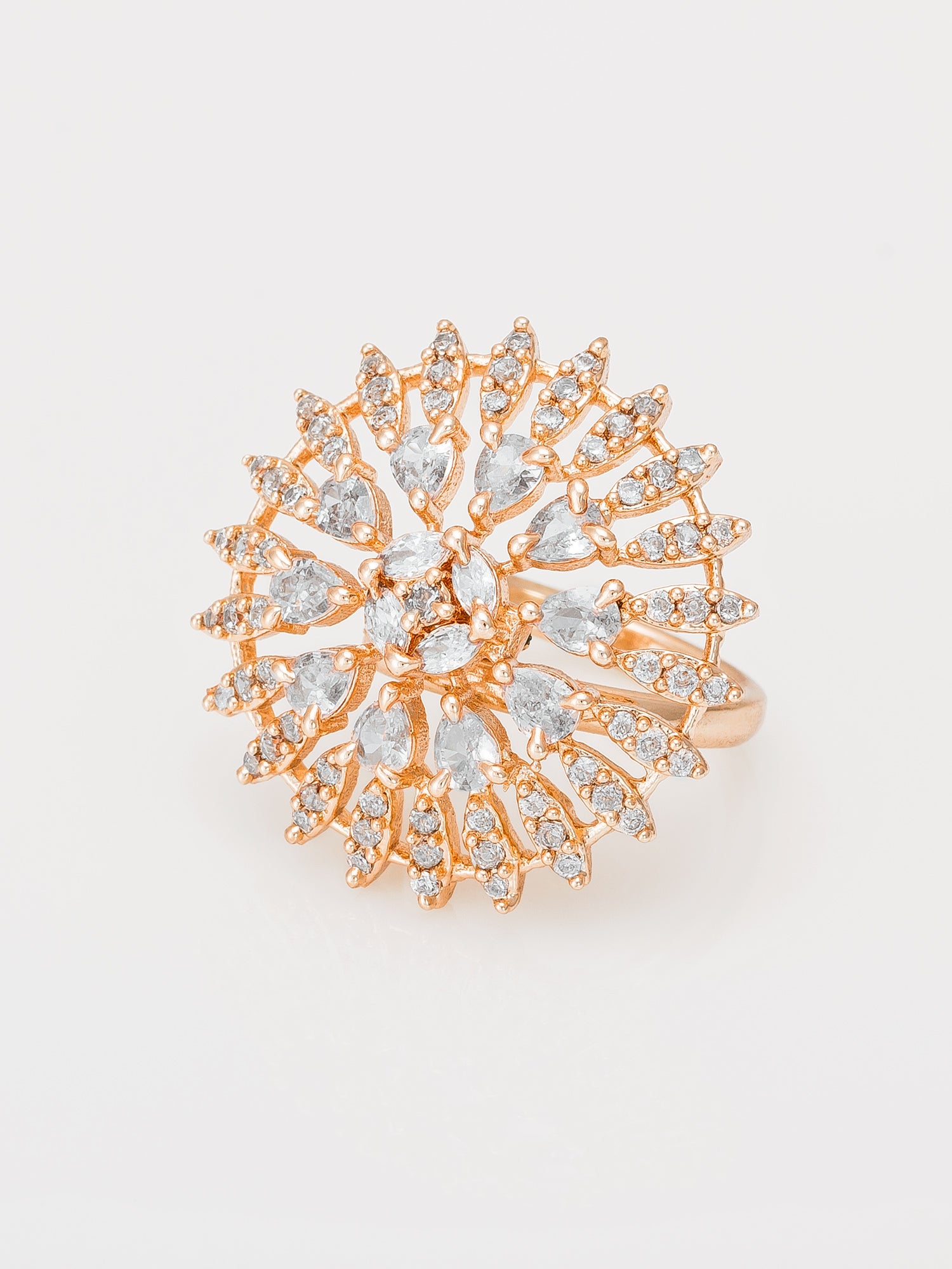 Aadita Rose Gold Plated Radiant Sunburst Floral Cocktail Ring