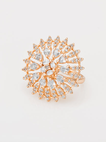 Aadita Rose Gold Plated Radiant Sunburst Floral Cocktail Ring