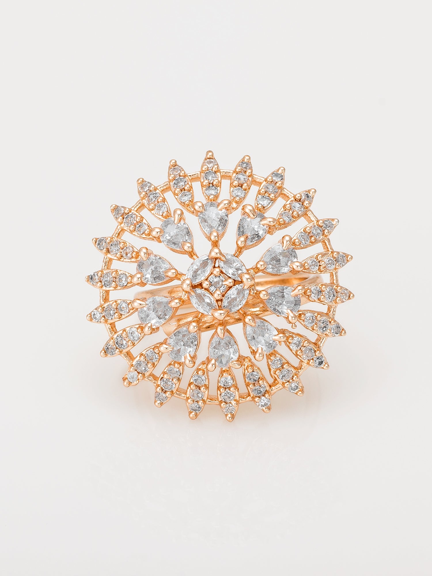 Aadita Rose Gold Plated Radiant Sunburst Floral Cocktail Ring