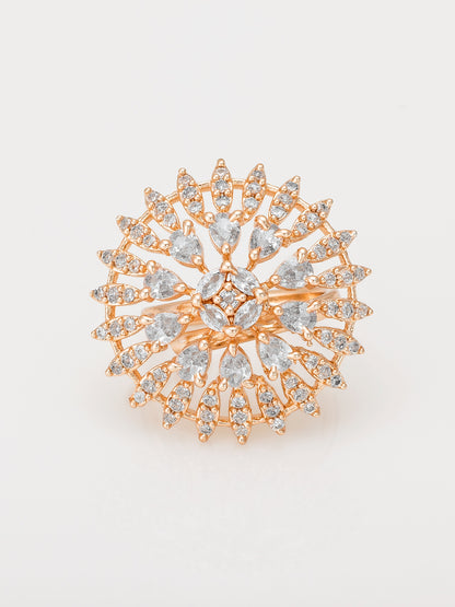 Aadita Rose Gold Plated Radiant Sunburst Floral Cocktail Ring