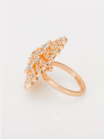 Aadita Rose Gold Plated Radiant Sunburst Floral Cocktail Ring