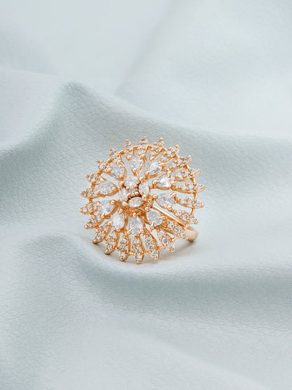 Aadita Rose Gold Plated Radiant Sunburst Floral Cocktail Ring