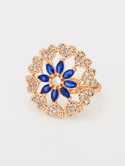 Aadita Romantic Heart Rim Blue Sapphire Floral Ring