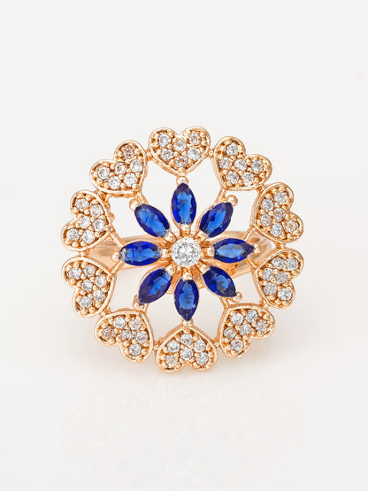 Aadita Romantic Heart Rim Blue Sapphire Floral Ring
