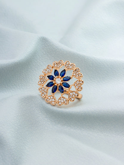 Aadita Romantic Heart Rim Blue Sapphire Floral Ring
