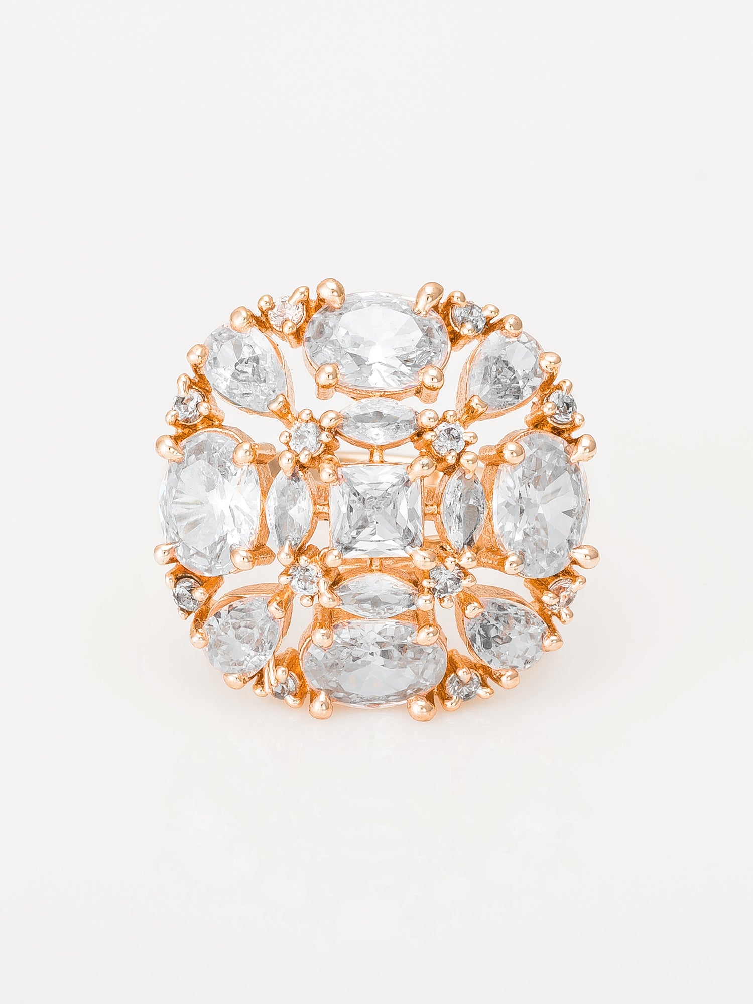 Aadita Luxury Mixed-Cut Crystal Cluster Statement Ring