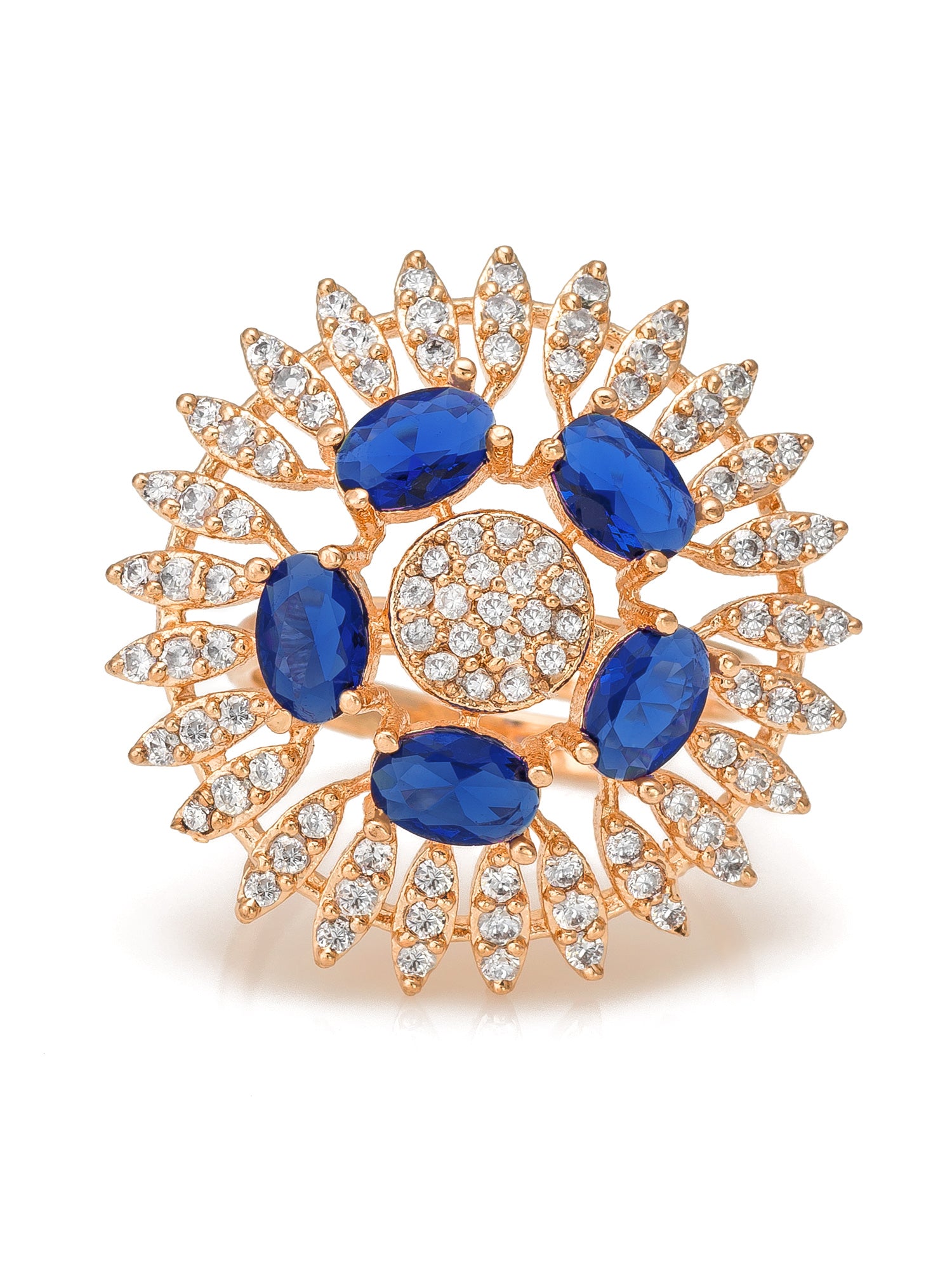 Aadita Royal Blue Sunburst Crystal Ring